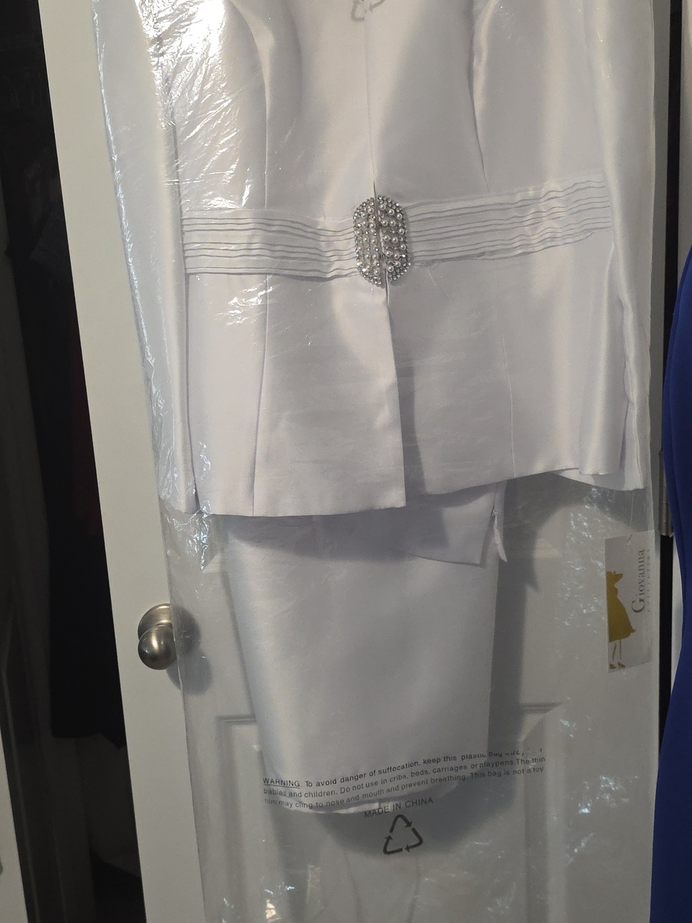 Women's Dressy White Suit with Decorative Buckle